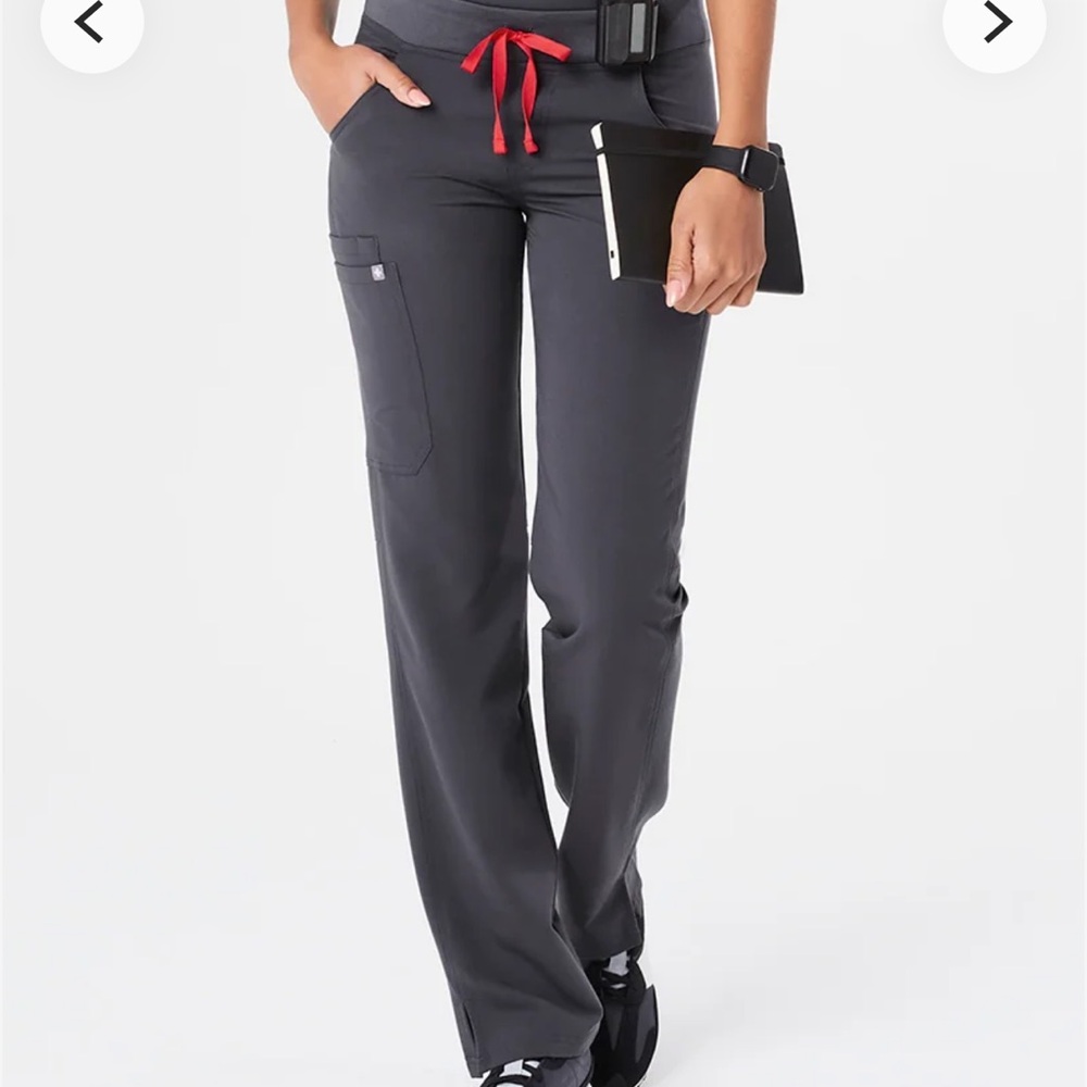 Gray Scrub Pants with Red Drawstring